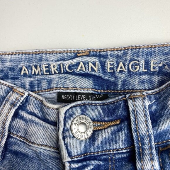 American Eagle High Rise Distressed Ripped Jeggings Blue Sz 0 Long - Picture 3 of 7
